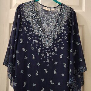 Belle by Kim Gravel Printed Blouse with Knit Tank